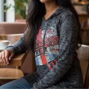 Disney Parks UK hooded Long Sleeve Tshirt women’s Medium Union Jack British